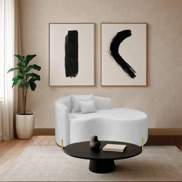 Imagem de Divã Recamier Curvo Sala De Estar Recepção Inglaterra 150cm Pés Metal Dourado Lado Direito Bouclé Branco