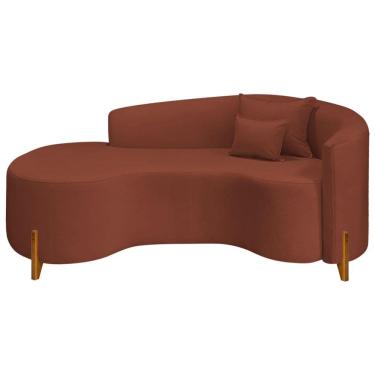 Imagem de Divã Recamier Curvo Sala De Estar Recepção Inglaterra 200cm Pés Madeira Lado Esquerdo Bouclé Terracota