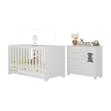 Imagem de Berço Americano 3 Em 1 Com Cômoda 1 Porta 4 Gavetas Fofura Multimóveis MP4724 Branco