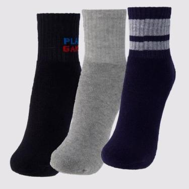 Imagem de Kit Meia Selene 3 Pares Cano Curto Juvenil Preta Cinza e Preto, 34-39