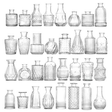 Imagem de Conjunto de vasos de vidro com 32 peças, mini vasos de flores transparentes para decoração de mesa de centro de casamento, vasos pequenos vintage para quarto, casa, jantar, festa, mesa, centro de