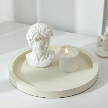 Imagem de Hanobe Bandeja decorativa para mesa de café: bandeja otomana redonda para sala de estar 30 cm moderna organizador de mesa de jantar decoração cômoda exibição entrada bancada creme branco