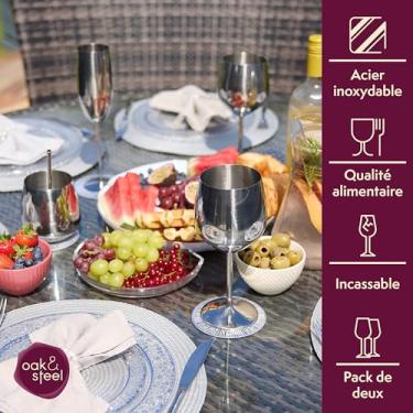 Imagem de Oak & Steel - 2 taças de vinho de aço inoxidável prata (510 g) taças de vinho de metal inquebrável, taças de vinho com caixa de presente para aquecimento de casa, dia dos namorados, aniversário