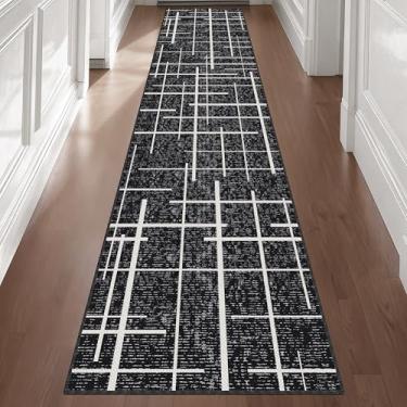 Imagem de TTelephant Tapete de corredor ultra antiderrapante, 5 x 25 cm, longo, lavável, moderno, resistente a rasgos e manchas, sem pilhas, leve e moderno, para entrada, cozinha, passarela, entrada, preto