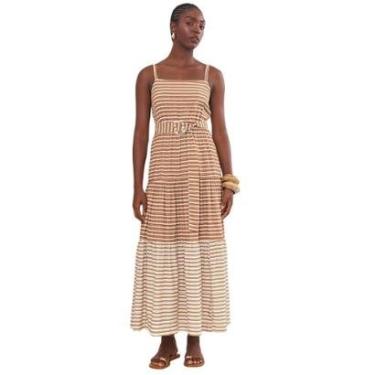 Imagem de Vestido Colcci Longo Listrado Acinturado Marrom Feminino-Feminino