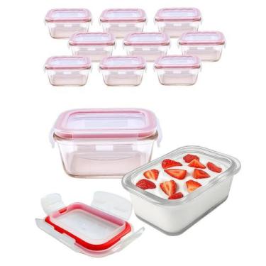 Imagem de Kit 10 Potes Vidro Hermético Borossilicato Condimento 200ml Fit Frutas