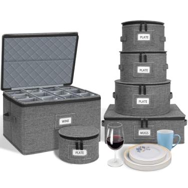 Imagem de punemi Recipientes de armazenamento chineses de 6 peças, organizador de canecas e copos, caixas de armazenamento de taça de vinho com divisórias e alças de transporte, caixas de mudança estruturadas