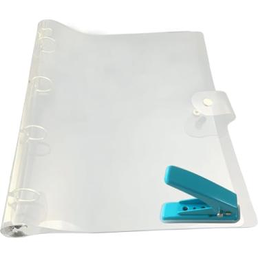 Imagem de Capa de fichário de PVC transparente macio A4 com 4 anéis recarregáveis de folhas soltas com furador multifuncional para álbum de fotos, notas de trabalho, registro de vida, coleta de cartas de jogo