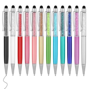 Imagem de MengRan Lindas canetas com ponta Stylus, canetas esferográficas de tinta preta 2 em 1 e canetas Stylus de cristal finas para telas sensíveis ao toque (12 cores)