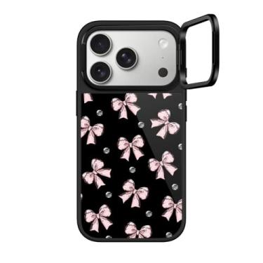 Imagem de CASETiFY Capa Glaze Ring Stand para iPhone 17 Pro [suporte/1,5 m. 1X proteção contra quedas de grau militar/compatível com Magsafe] - fita rosa metálica - preta