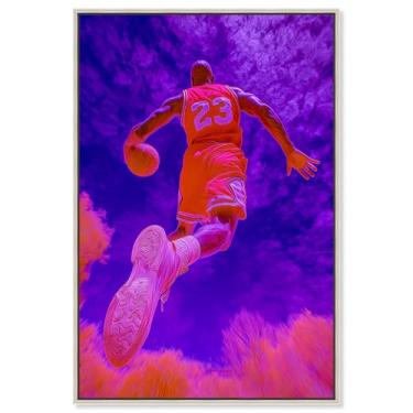 Imagem de Arte de parede Neon Bold Heavenly Basketball Canvas Print da Art Remedy, moldura prata, 50 x 76 cm