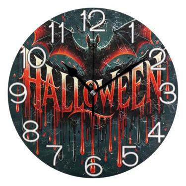 Imagem de GAIGEO Relógio de parede analógico decorativo relógio de cozinha bonito operado por bateria, decoração de parede moderna para sala de estar, morcego legal de Halloween, 25 cm, ponteiros pretos