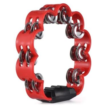 Imagem de Jectse Pandeiro Portátil, Material ABS Leve e Resistente Com Jingles Duplos para Som Vibrante e Nítido, Bordas Curvas Suaves Alça Ergonômica para Orquestras de Bandas de Sala de Aula (vermelho)