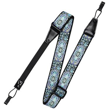 Imagem de IHOBOR Alça de ukulele, gancho duplo J ajustável, totem azul jacquard premium, sem broca, encaixe, adequado para soprano, concerto e tenor Reino Unido