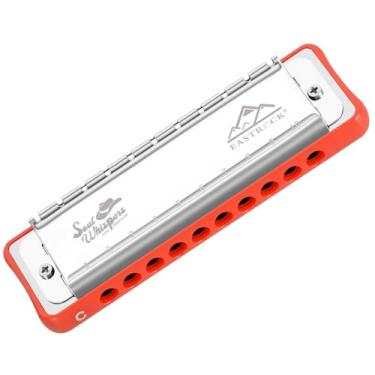 Imagem de EASTROCK Chave de gaita azul de 10 furos de órgão de boca C com estojo tem poder explosivo para adultos, profissionais, iniciantes, CB05, vermelho