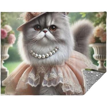 Imagem de Cobertor macio personalizado de gatinho adorável gato para sofá adulto manta de sofá para sofás 177,8 cm x 139,7 cm cobertor de viagem vaca