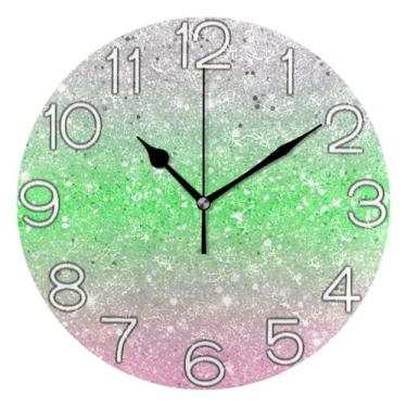 Imagem de Relógio de parede decorativo analógico relógio de cozinha rústico estético silencioso sem tique-taque, decoração de parede de sala de estar moderna luz de textura brilhante, 25 cm, ponteiros dourados