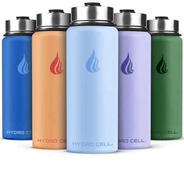 Imagem de HYDRO CELL Garrafa de água isolada de aço inoxidável com canudo - para bebidas frias e quentes - Frasco de metal a vácuo com tampa de rosca e garrafa térmica esportiva moderna à prova de vazamento