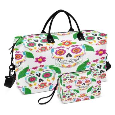 Imagem de CEBUGI Bolsa feminina acolchoada com caveiras brancas, grande, bolsa de viagem de fim de semana, bolsas hospitalares para trabalho de parto e parto