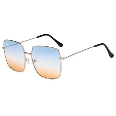 Imagem de Óculos de Sol Punk com Armação Grande de Metal, Unissex, Proteção UV400, Ideais para Esportes ao Ar Livre, Corrida e Ciclismo, Prata e Azul Chá