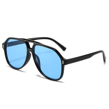 Imagem de Óculos de Sol UV400 - Lentes Azuis Oversized com Ponte Dupla e Rebites - Estilo Punk para Homens e Mulheres - Ideal para Esportes ao Ar Livre, Corrida e Ciclismo - Preto e Azul