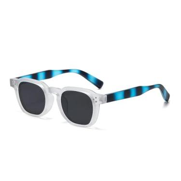 Imagem de Óculos de Sol UV400 - Rivet Oval Leopard Azul para Homens e Mulheres, Esportes ao Ar Livre, Corrida, Ciclismo, Branco e Azul