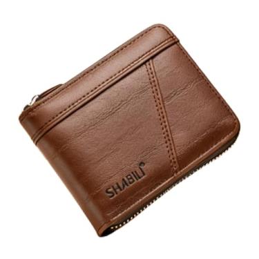 Imagem de Carteira masculina de couro curta com zíper, organizador de zíper cinza-escuro durável (marrom escuro)