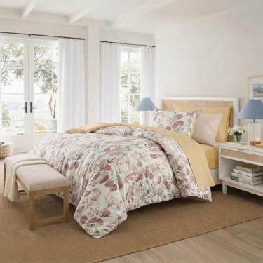 Imagem de Regency Heights Conjunto de edredom botânico leve, tamanho solteiro, design reversível, cama em uma bolsa, conjunto de cama de microfibra premium, marrom