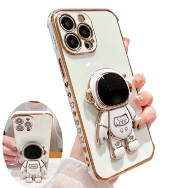 Imagem de Capa para iPhone 12 Pro Max, suporte oculto para astronauta, suporte colável, cantos à prova de choque, capa de suporte de amor com acabamento dourado para iPhone 12 Pro Max fofa para mulheres (para iPhone12ProMax, branca)