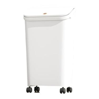 Imagem de Caixote do lixo de cozinha com prensa Tylid, lata de lixo de plástico móvel de 14 litros com rodas e pressão embutida para casa/banheiro/escritório/lixo de garagem