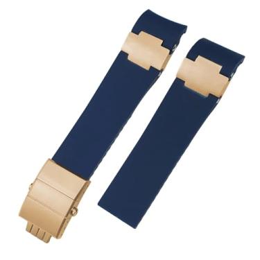 Imagem de DFAMIN Pulseiras de relógio de borracha de silicone de 22 mm, para Ulysse Nardin Diver, prata, ouro rosa, fivela dobrável, preta e azul (azul lisa-03)