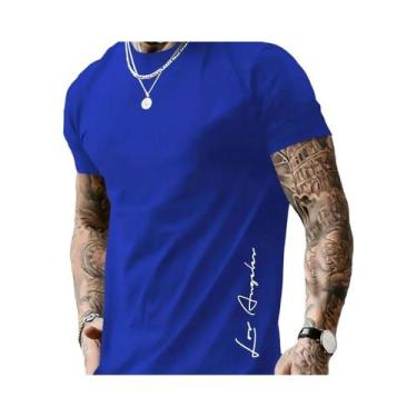 Imagem de Camiseta Masculina Slim Fit De Algodão Com Estampa De Letras Los Angel