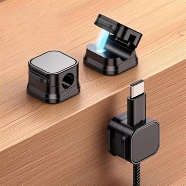 Imagem de Pacote com 6 clipes organizadores de cabos, suportes de cabos adesivos quadrados brancos para carregador de telefone USB, parede de mesa