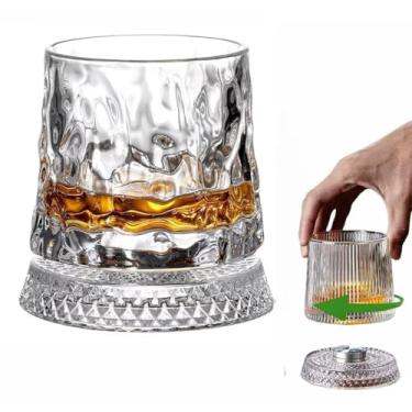 Imagem de FABEILAI Presentes masculinos de dia dos namorados para ele, copo de vidro antiquado giratório, copo de uísque de cristal de 260 ml/283.5 g para bebidas escocesas, bourbon, licores e coquetéis