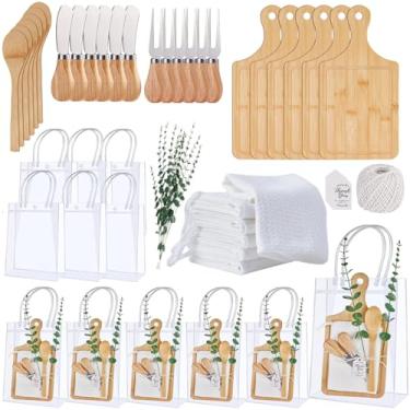 Imagem de 6 conjuntos de prêmios de chá de bebê para vencedores de jogos, 55 peças de lembrancinhas de chá de bebê, presentes para convidados de bambu, tábuas de queijo, colher, garfo, espalhadores de manteiga