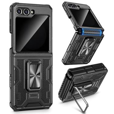 Imagem de VEGO Capa para celular Z Flip 5 com suporte, protetor de tela de privacidade integrado, proteção de dobradiça de grau militar, capa antiqueda à prova de choque para Samsung Galaxy Z Flip 5 - preta