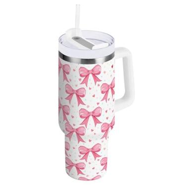 Imagem de SEHANY Lindo copo rosa de 850 g com alça, copo isolado de aço inoxidável a vácuo de parede dupla, à prova de vazamento, caneca de café isolada para viagem, cabe no suporte de copo de carro