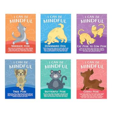 Imagem de Fun Express 40,6 cm x 20 3/10.2 cm Bright SEL Cat & Dog Mindfulness Yoga Posters - 6 peças