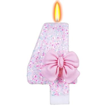 Imagem de Velas de aniversário rosa, velas com número de laço para bolo número 3, topo de bolo para velas temáticas de jogos, decoração de aniversário, suprimentos para celebrações de aniversário (4)