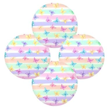 Imagem de Wassud Jogo americano conjunto de 4 tapetes de mesa redondos com listras de borboleta arco-íris para cozinha e jantar, laváveis e resistentes ao calor, decoração de mesa 39 cm