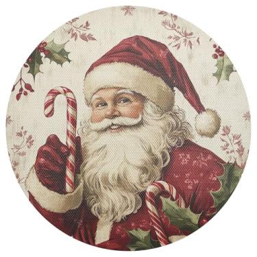 Imagem de xigua Jogo americano redondo de Natal Papai Noel, conjunto de 6, tapete de mesa redondo antiderrapante resistente ao calor, tapetes de mesa de 48 cm para decoração de cozinha, jantar e festa