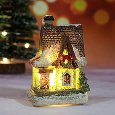 Imagem de Vila de Luzes LED Casa Miniatura Decorações Alegres para Ornamentos Ano Novo Decoração Resina Luminosa