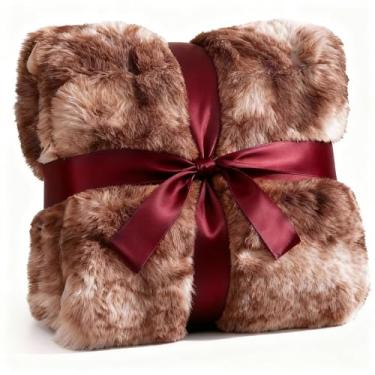 Imagem de Cobertor fofo – Manta de pele sintética para sofá ou cama – Cobertor de coelho de pele sintética extragrossa de pelúcia – Confortável, felpudo, quente e respirável – Roupa de cama de luxo com estampa