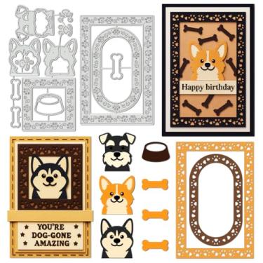 Imagem de UNICRAFTALE 13 peças de matrizes de corte de aço carbono com estampas de patas, para animais de estimação, cães, matrizes de corte para cartões, corgi, papel em relevo, estênceis para álbum de fotos