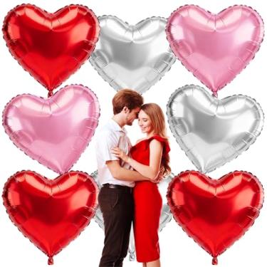 Imagem de TaoQ C 8 peças de balões de alumínio em formato de coração de 81 cm grandes vermelhos rosa prata Mylar balões em forma de coração balões de alumínio para dia dos namorados, aniversário, noivado, festa
