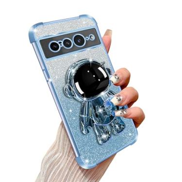 Imagem de Annyojo Capa de telefone gradiente antiqueda com suporte de astronauta de quatro cantos para Google Pixel 7 Pro, azul