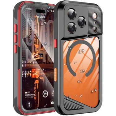 Imagem de Hllhunkhe Capa de metal para iPhone 17 Pro, capa à prova d'água IP68 à prova de poeira, compatível com MagSafe, protetor de tela integrado, capa robusta à prova de choque, preta