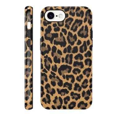 Imagem de Yomjew Linda capa de telefone com estampa de chita para iPhone 16e 6,1 polegadas, design moderno e legal marrom leopardo animal padrão 2 em 1 capa de telefone brilhante à prova de choque TPU macio