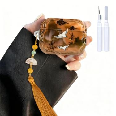 Imagem de COTYPOFLIYTT Capa macia compatível com AirPods Pro 2 com kit de limpeza, chaveiro, fofo, lusta, elegante, guindaste para meninas e mulheres, capa para Airpods Pro 2/Pro - marrom