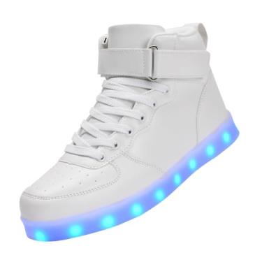 Imagem de Tênis masculino e feminino, com carregamento USB, LED, corrente com glitter, cano alto, para casal, sapatos de dança, dia das bruxas, brilhante, piscando, luminoso, tênis, Branco, 8.5 Women/7 Men